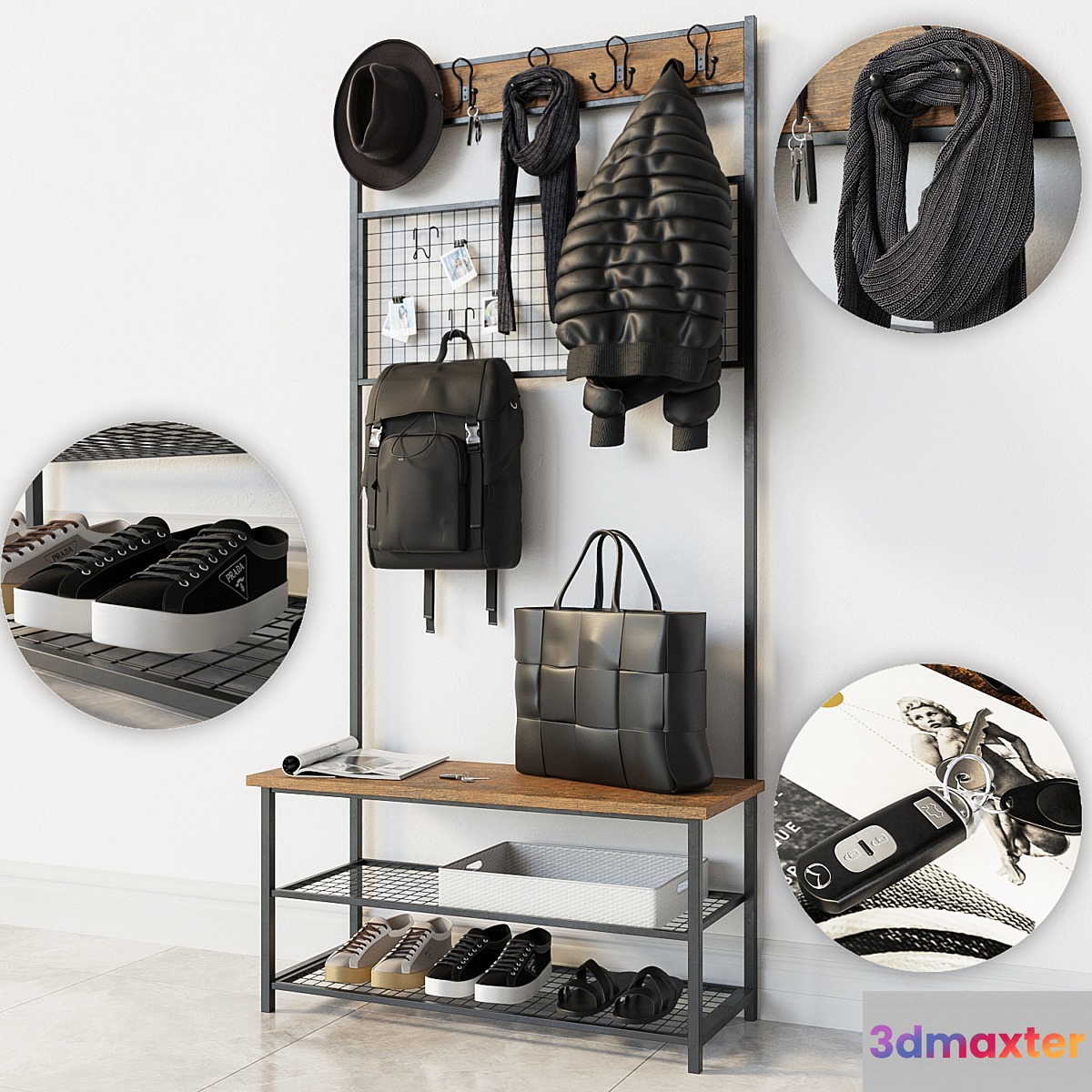 Hallway Industrial Shoe Rack Bench wardrobe - No.4