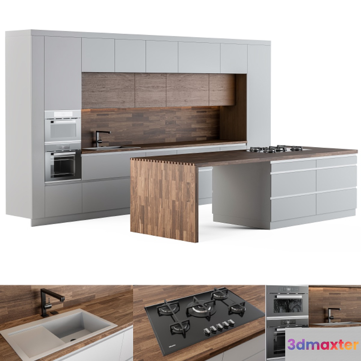 Kitchen Modern Wooden Island 3D Max