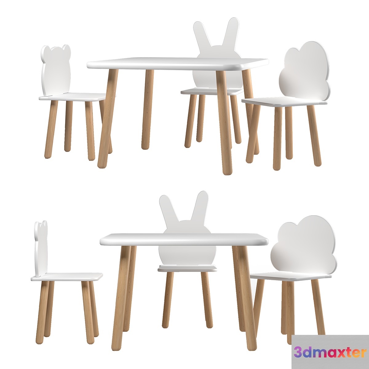 Scandinavian style table and chairs 3D Max