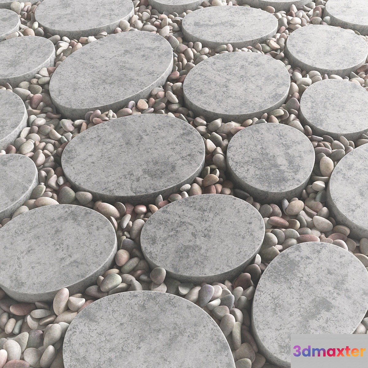 Tile square oval pebble n1 _ Square oval slabs with pebbles 3D Max