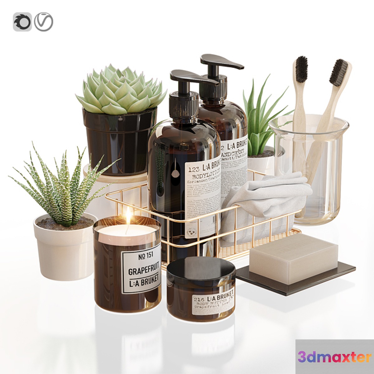 LA Bruket decor set for bathroom with flowerpots - No.2