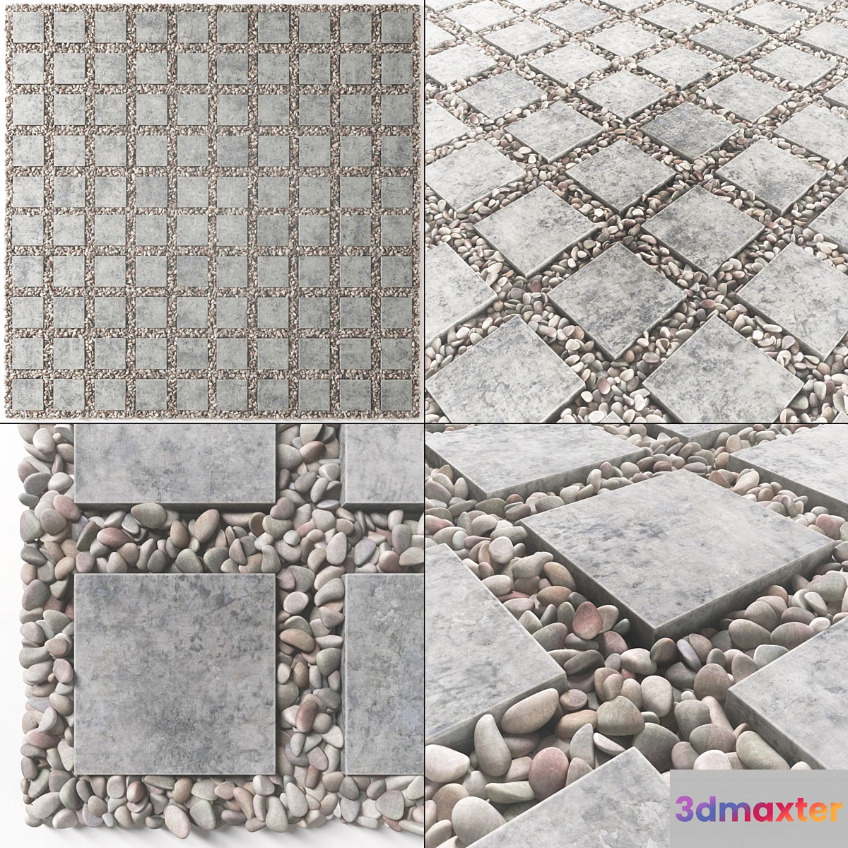 Tile square pebble low 2 n3 3D Max