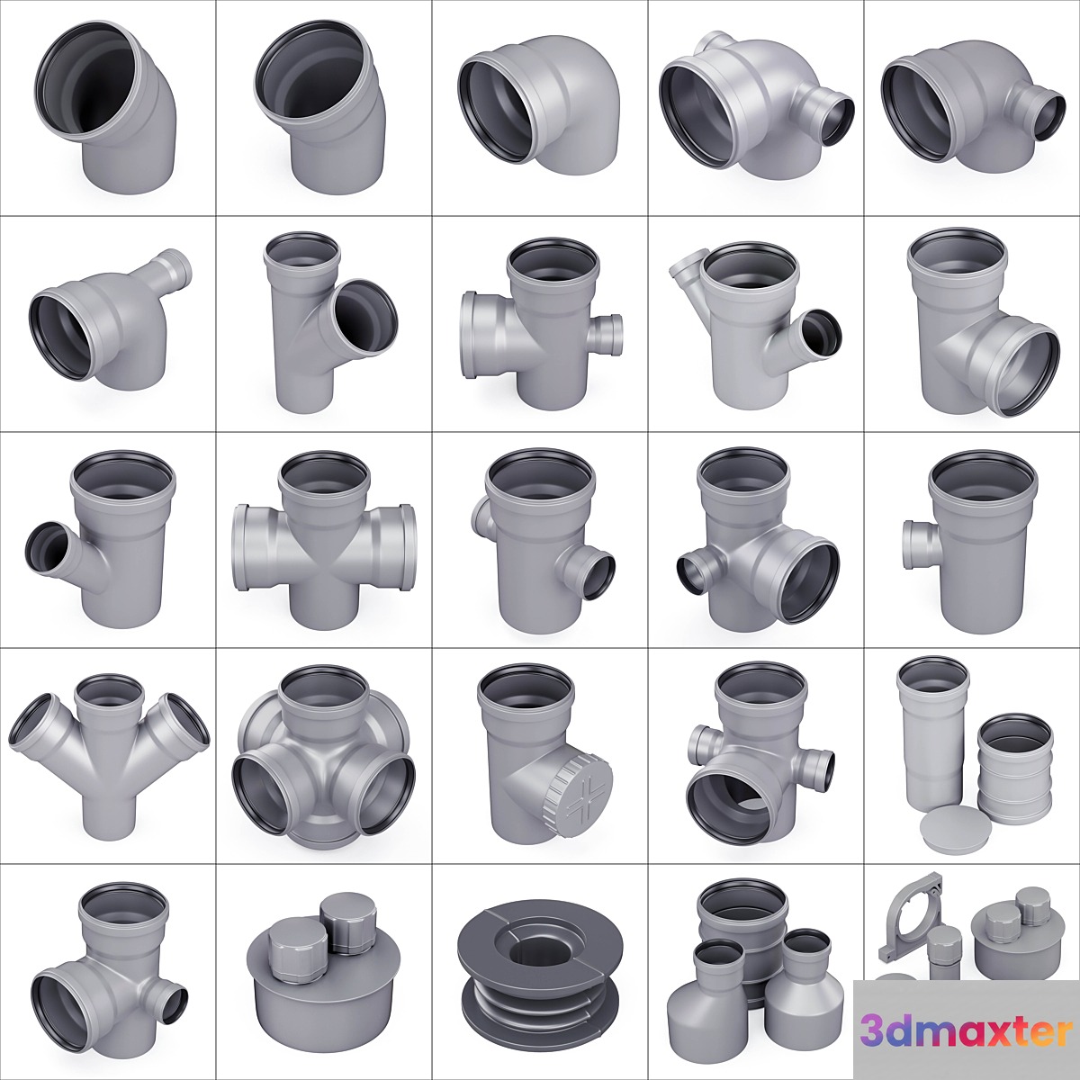 Sewer pipes collection counstraction _ Sewer fittings constructor 3D Max