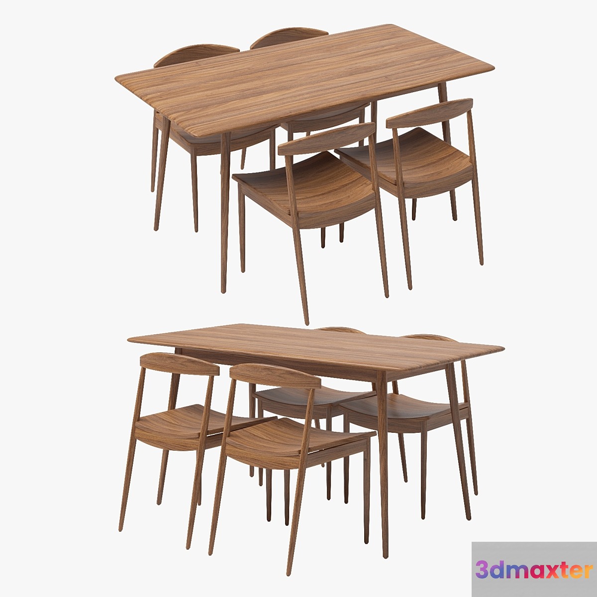West Elm _ Lena Mid-Century Table & Chairs Dining Set 3D Max