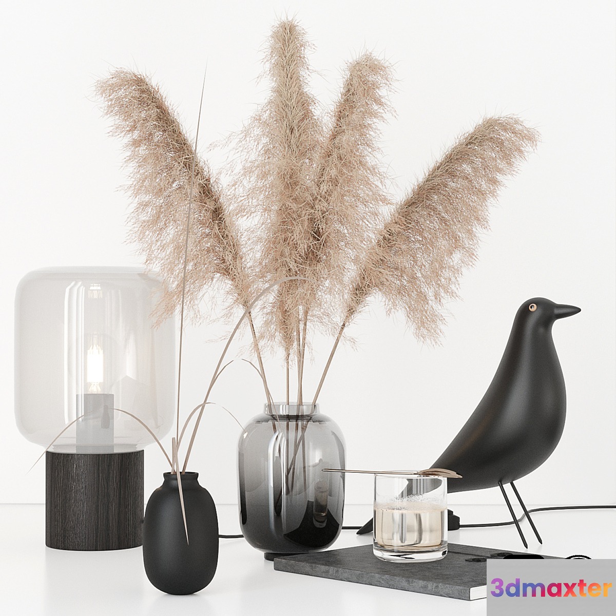 Black decorative set with pampas