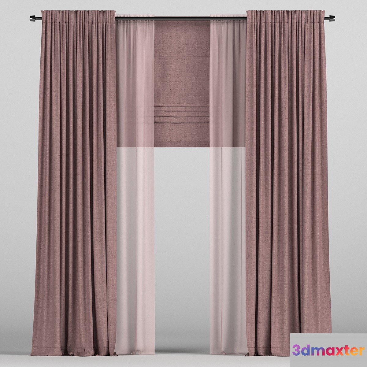 Curtains with tulle and a roman curtain. 3D Max