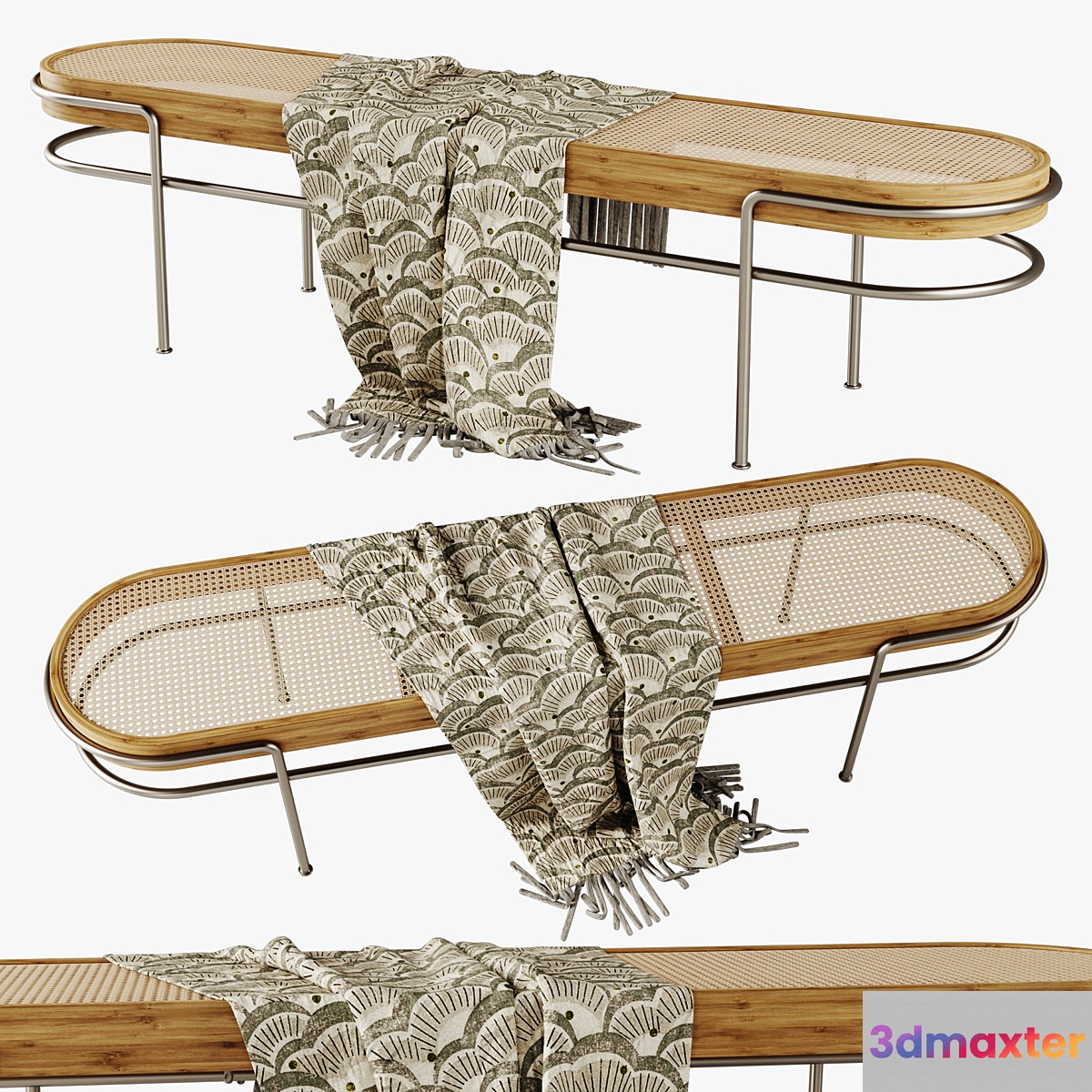 Rattan upholstered bench (lounge) - No.4
