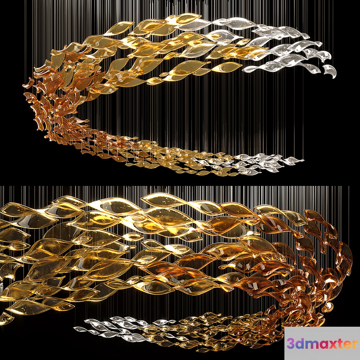 Glass Waves Chandelier 3D Max