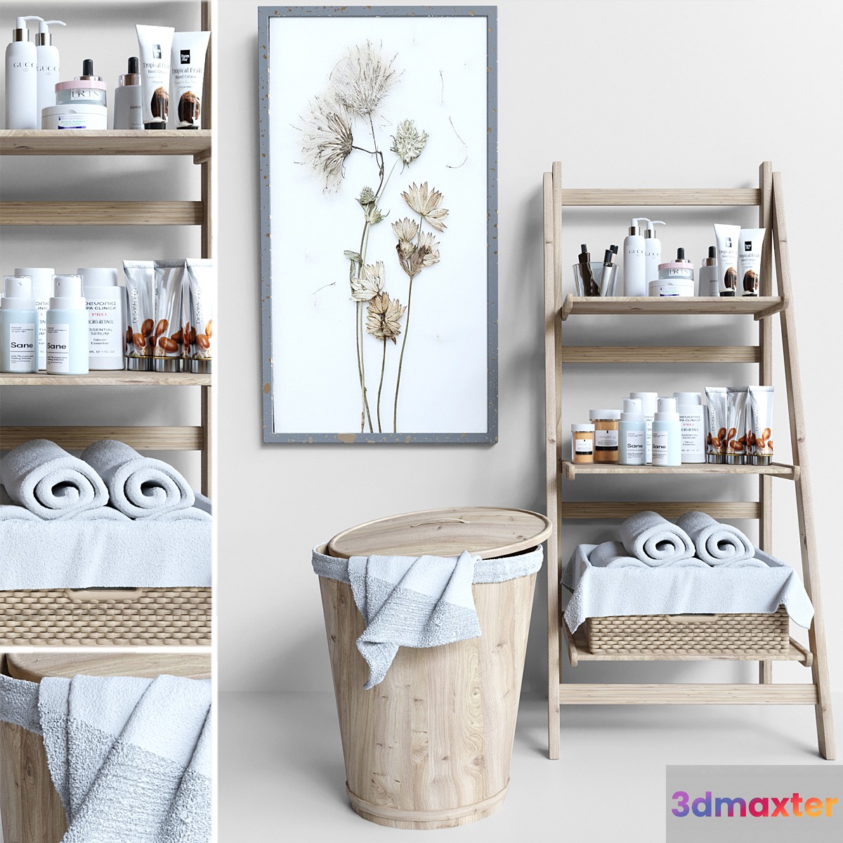Collection of bathroom accessories. Cosmetics and Makeup