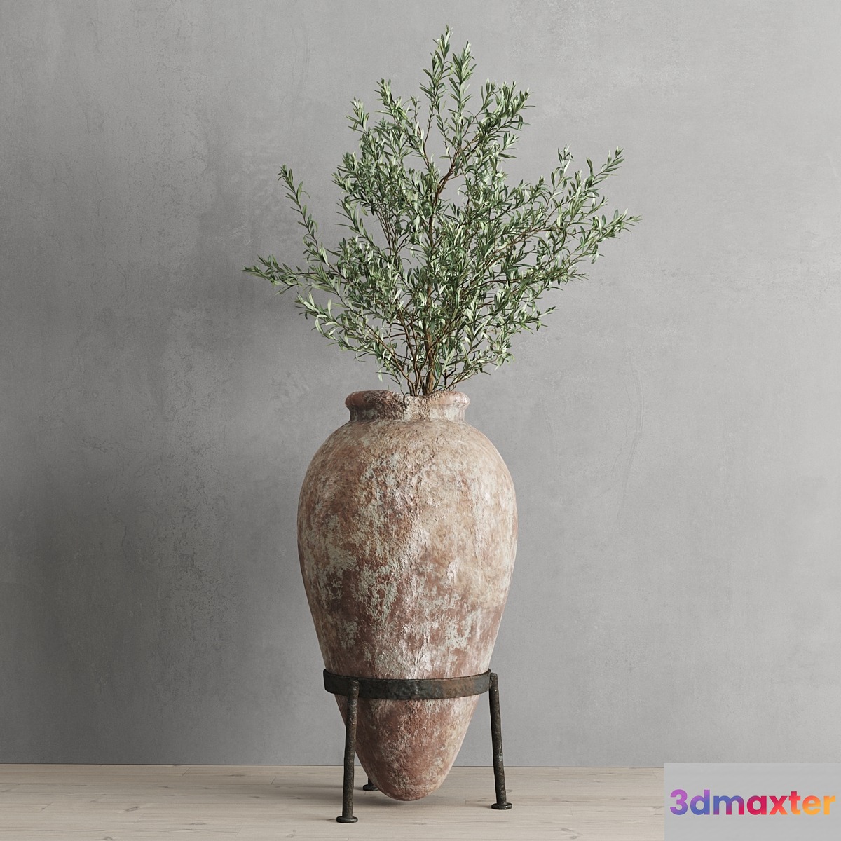Antique vessel and olive branch 3D Max