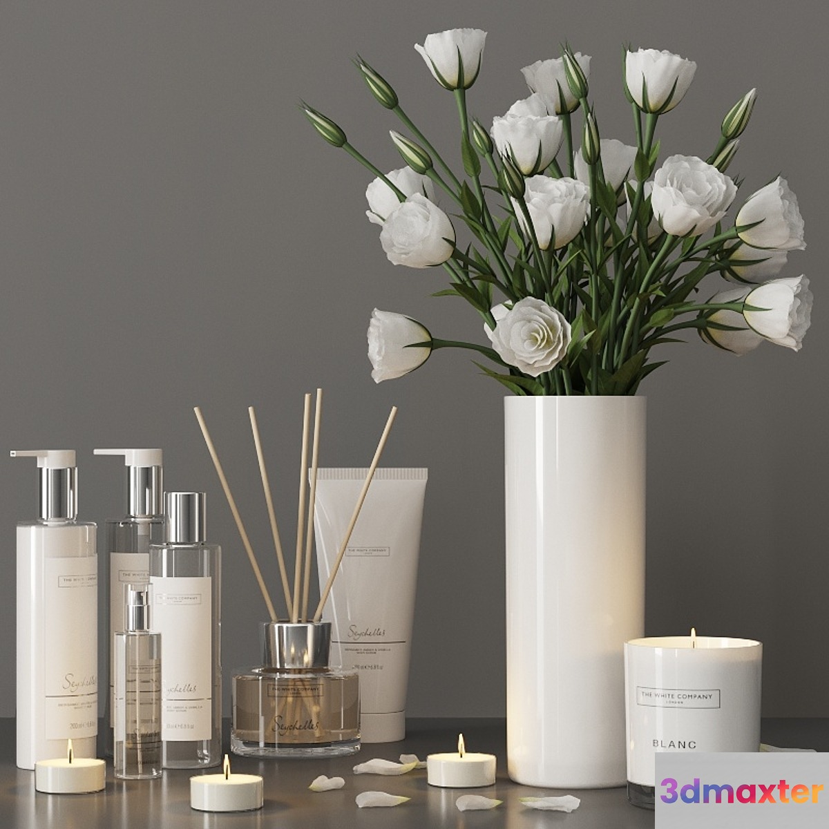 Decorative set with a bouquet of lisianthus and cosmetics - No.3