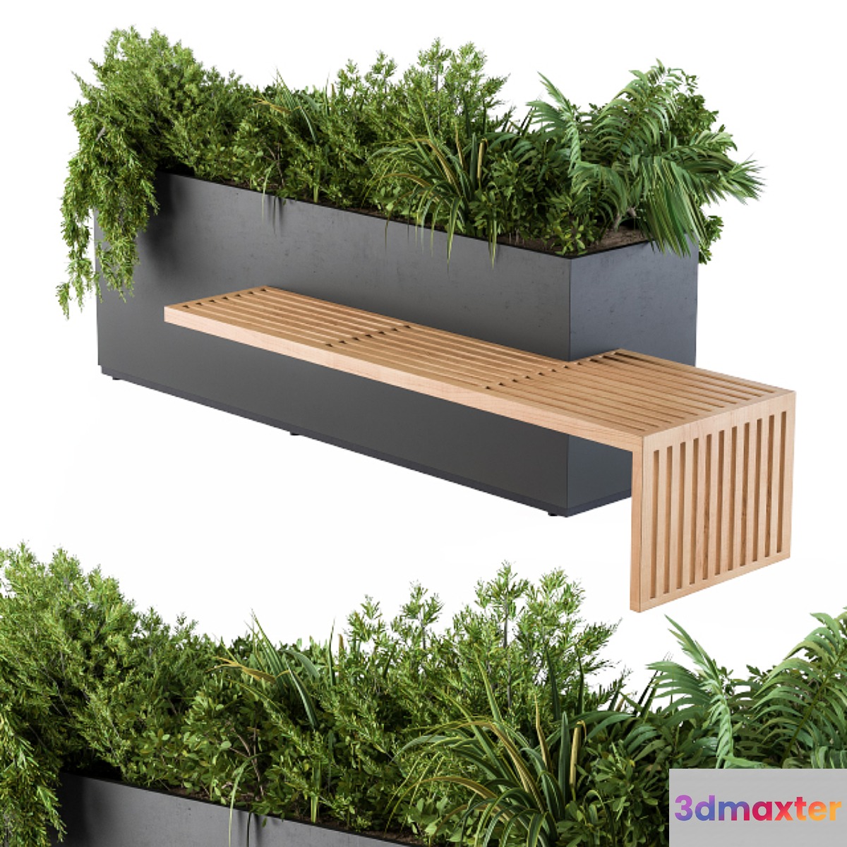 Urban Furniture _ Architecture Bench with Plants Box03 3D Max