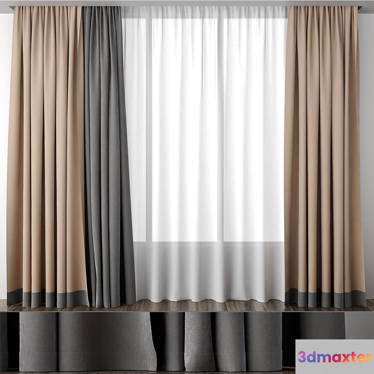 Beige curtains with a strip below 3D Max