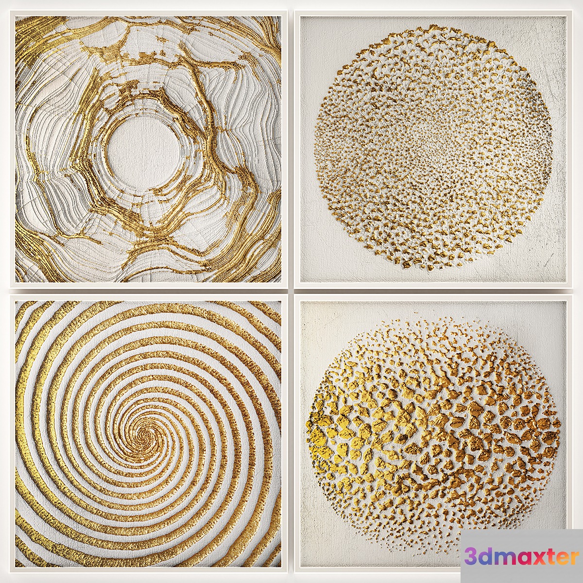 Luxury collection of white gold modern paintings frame wall decor decoration decor frame baguette. Set of 10 3D Max