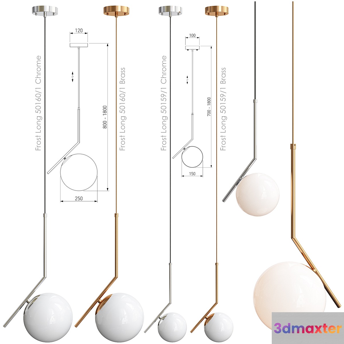 Eurosvet Frost Long 50 160_1 Chrome _ Brass _ Frost Long 50159_1 Chrome _ Brass 3D Max