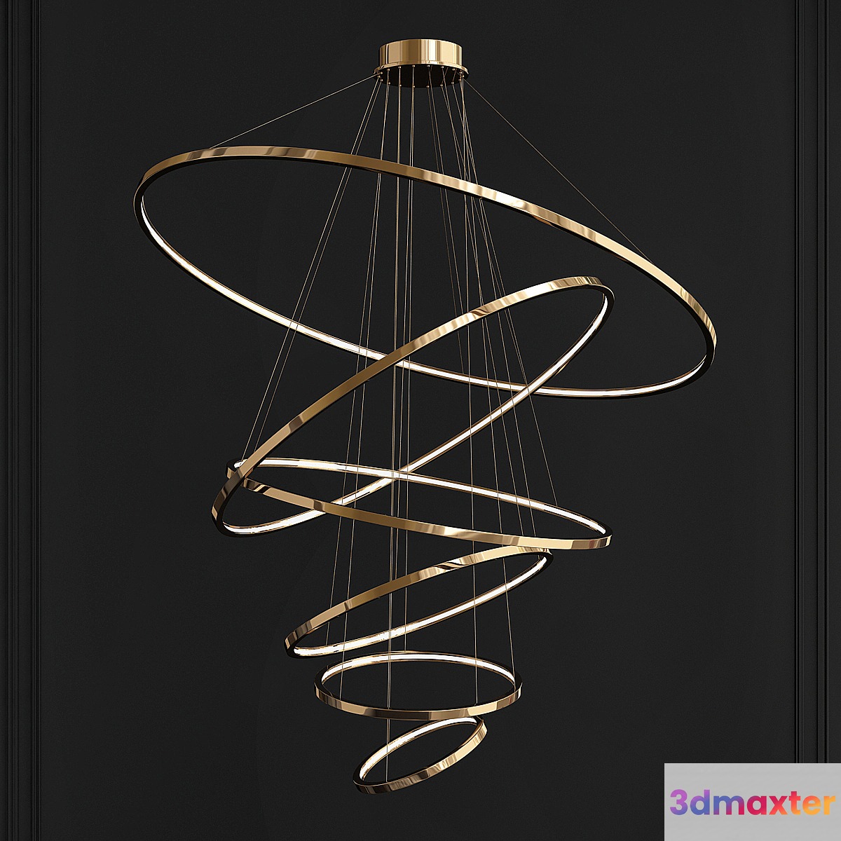 LED Swirl Six Ring Chandelier Pendant Light in Gold Contemporary