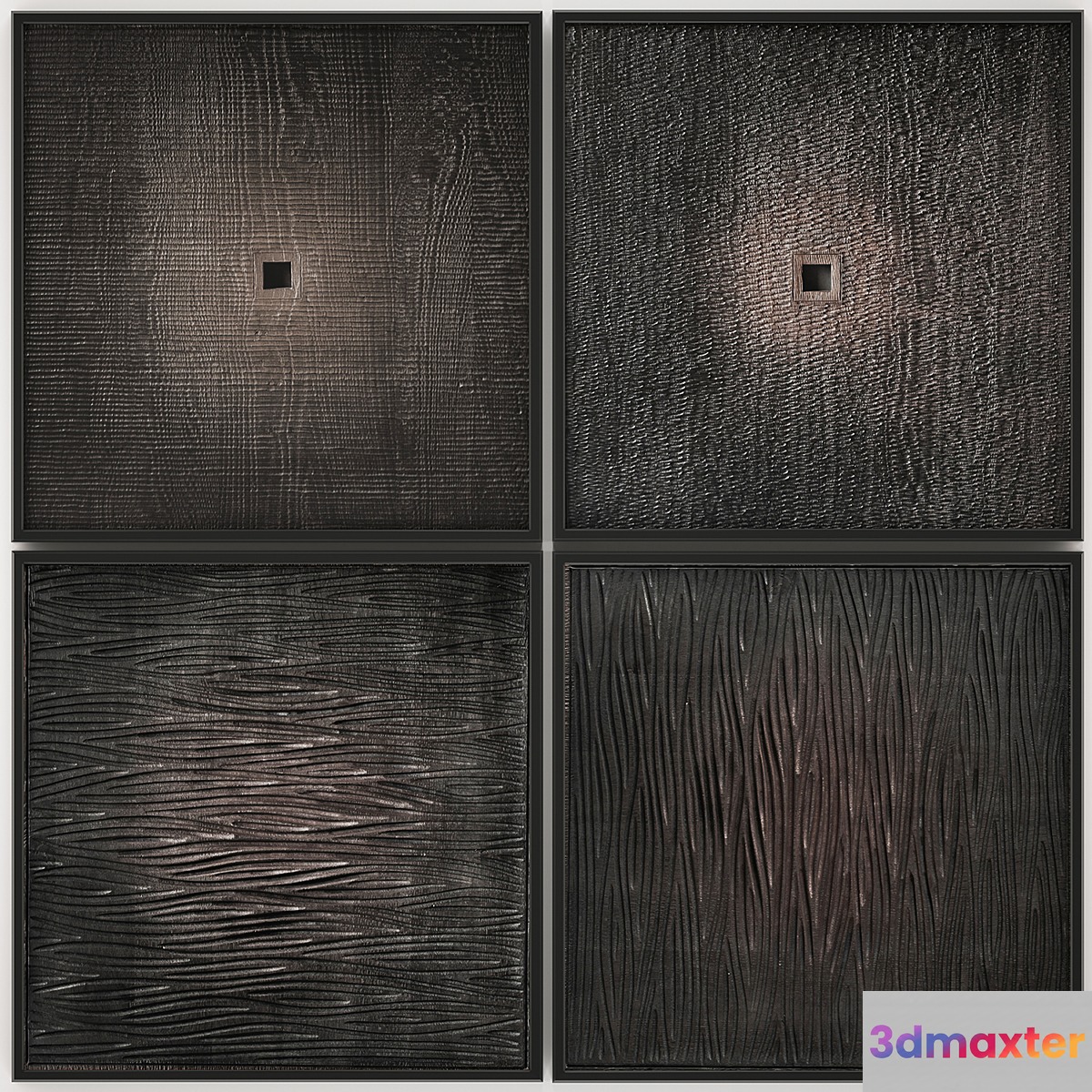 Collection of black dark paintings frame wall decor decoration eco design natural materials wooden. Set of 14 3D Max