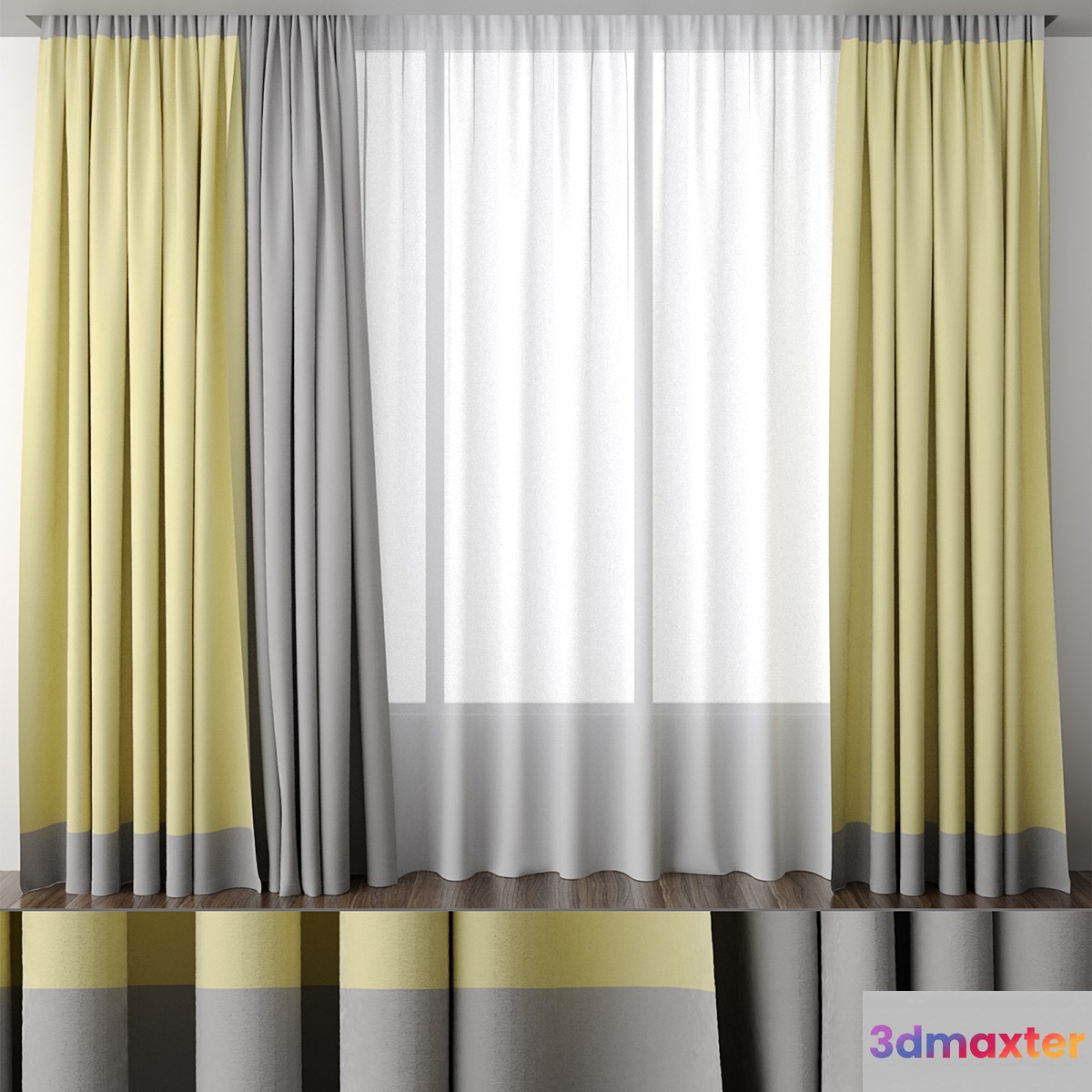 Yellow curtain with edging 3D Max