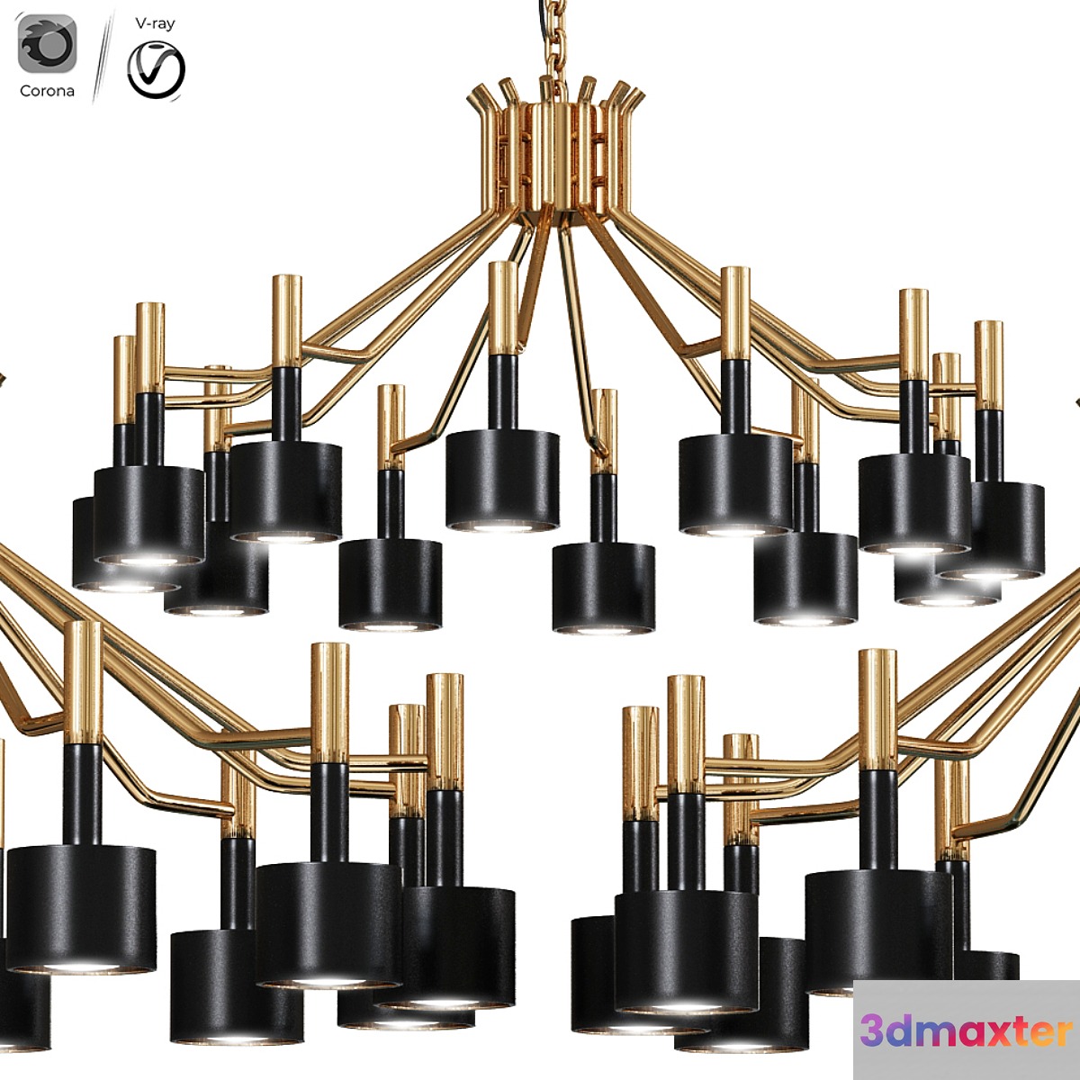 Multi-Headed Modern Chandelier Gold