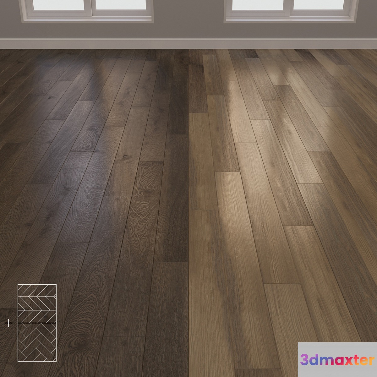 Parquet Oak 2 types layout herringbone chevron and linear setduo2 3D Max