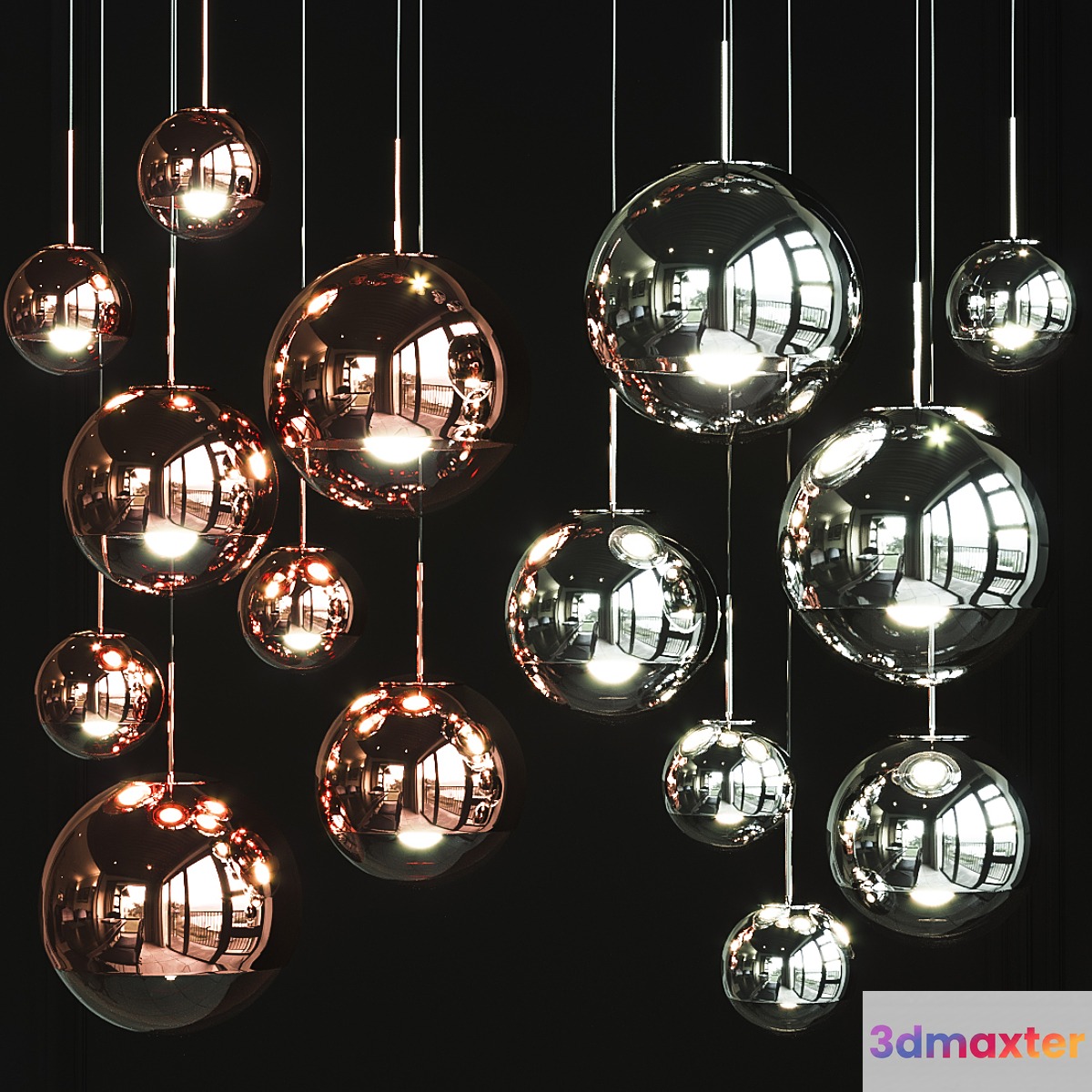 Pendant Light Group Tom Dixon MIRROR BALL FAMILY PENDANT 3D Max