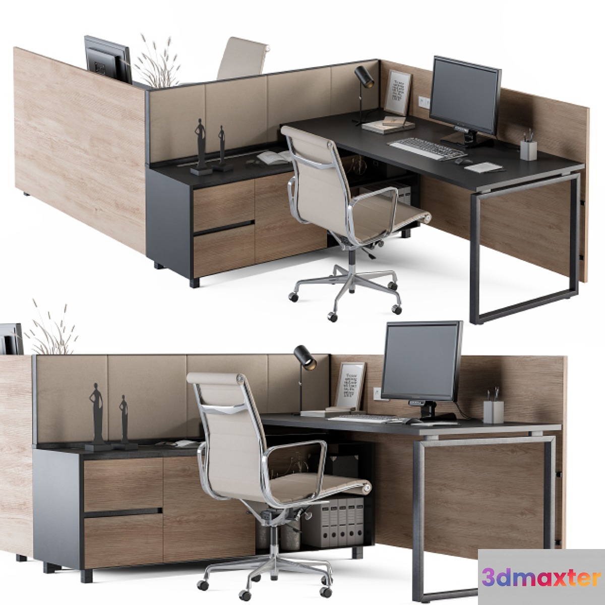 Office Desk Set Cream and Wood