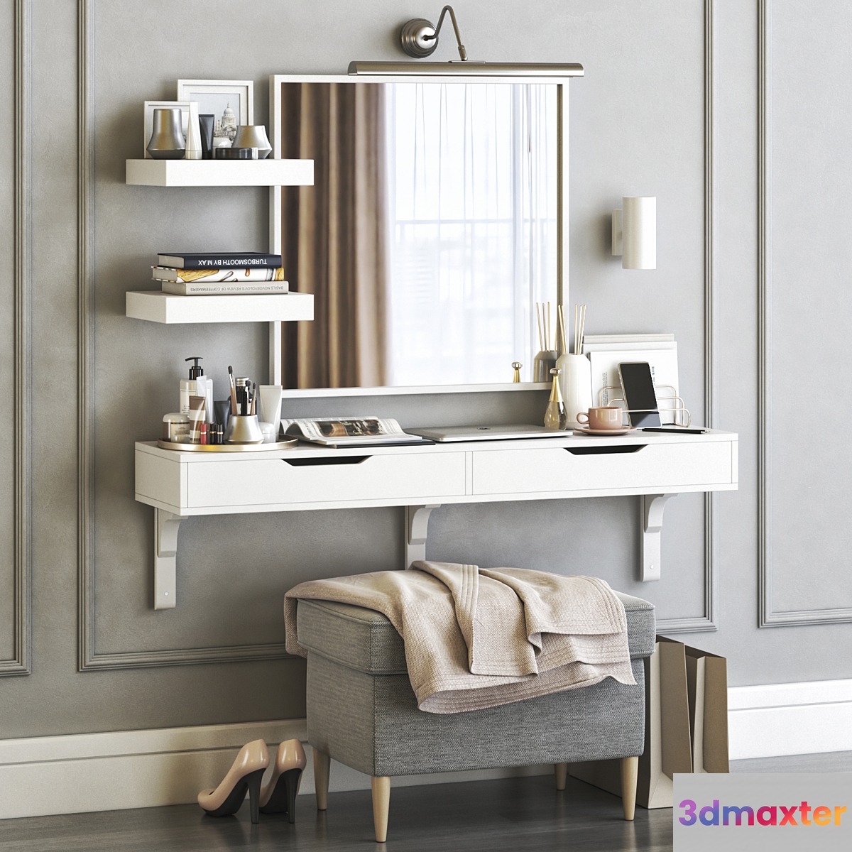 IKEA ALEX dressing table with STRANDMON ottoman and NISSEDAL mirror - No.3