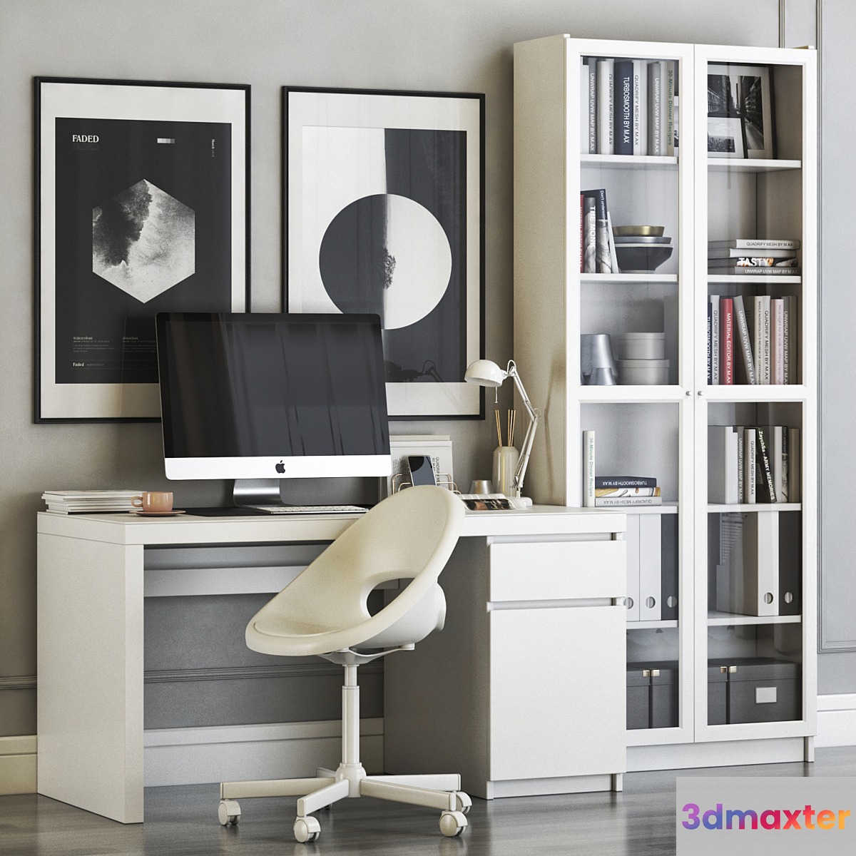 IKEA MALM workplace with LOBERGET chair and BILLY OXBERG bookcase - No.2