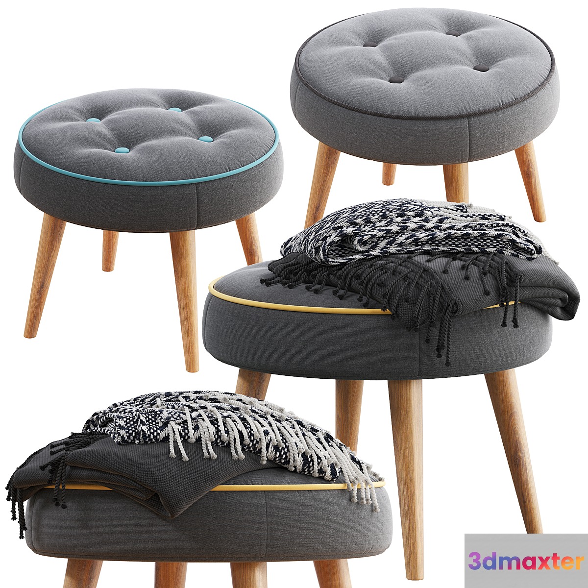 Belham Living Milo Mid-Century Modern Ottoman 3D Max