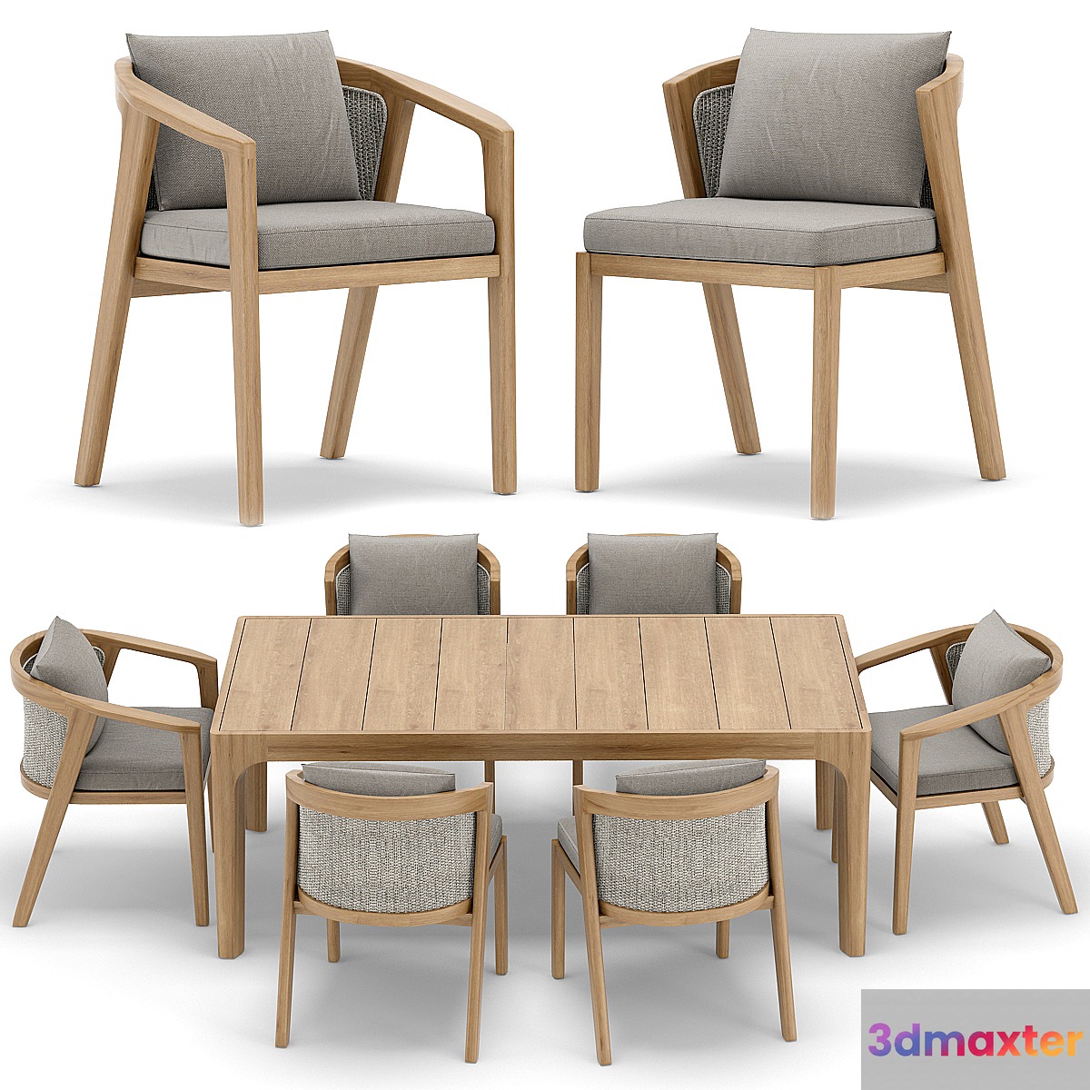 RH Outdoor Malta restangular table and chair 3D Max