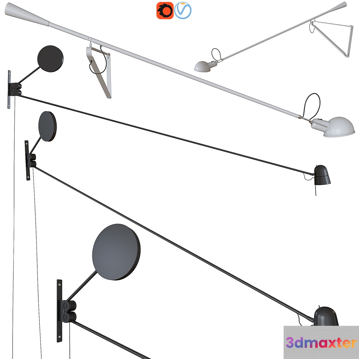 A set of wall lights. LUCEPLAN COUNTERBALANCE. Flos 265 3D Max
