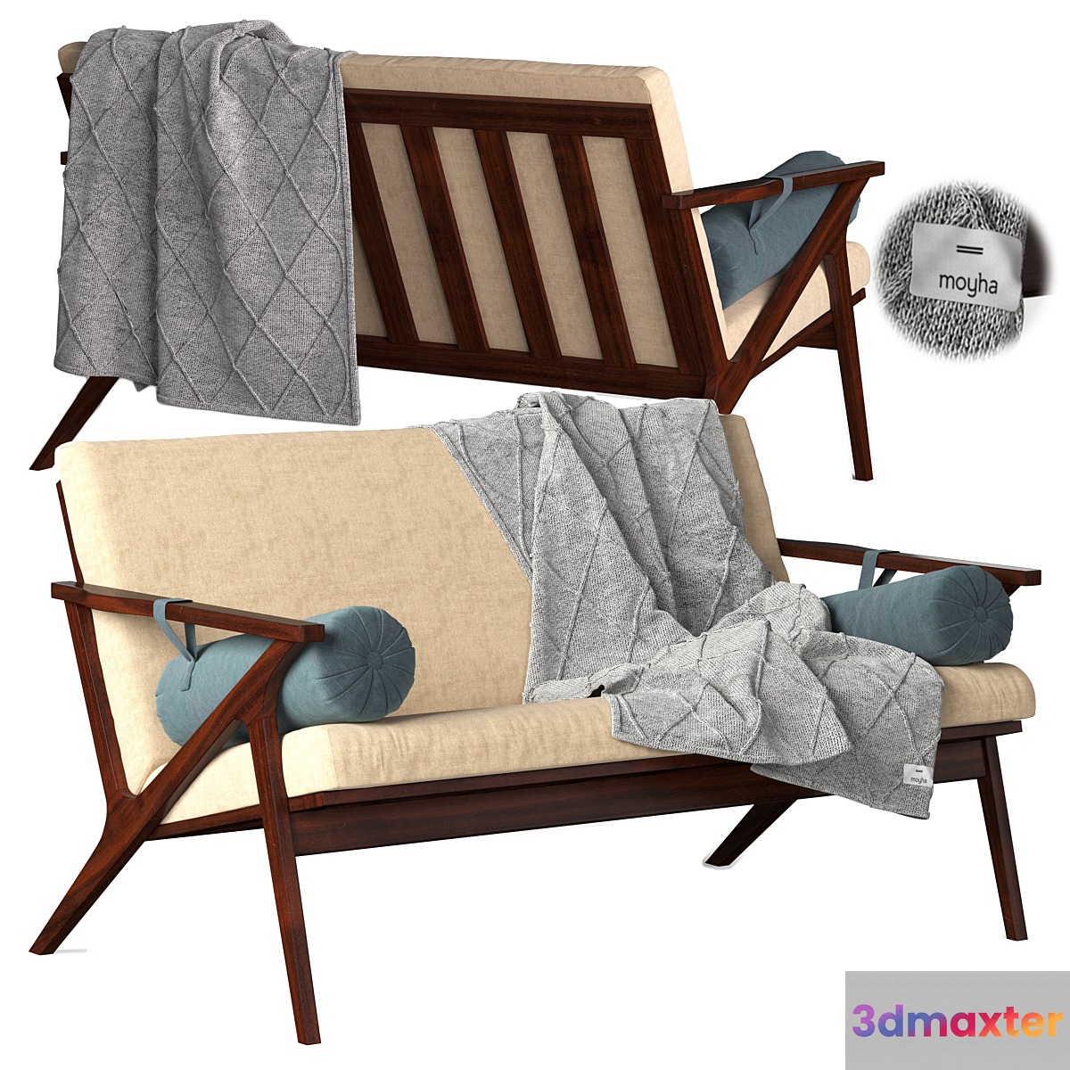 Cavett Wood Frame Loveseat 3D Max