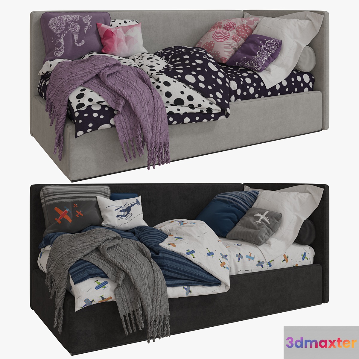 Single Beds 03 GIRLS and BOY 3D Max