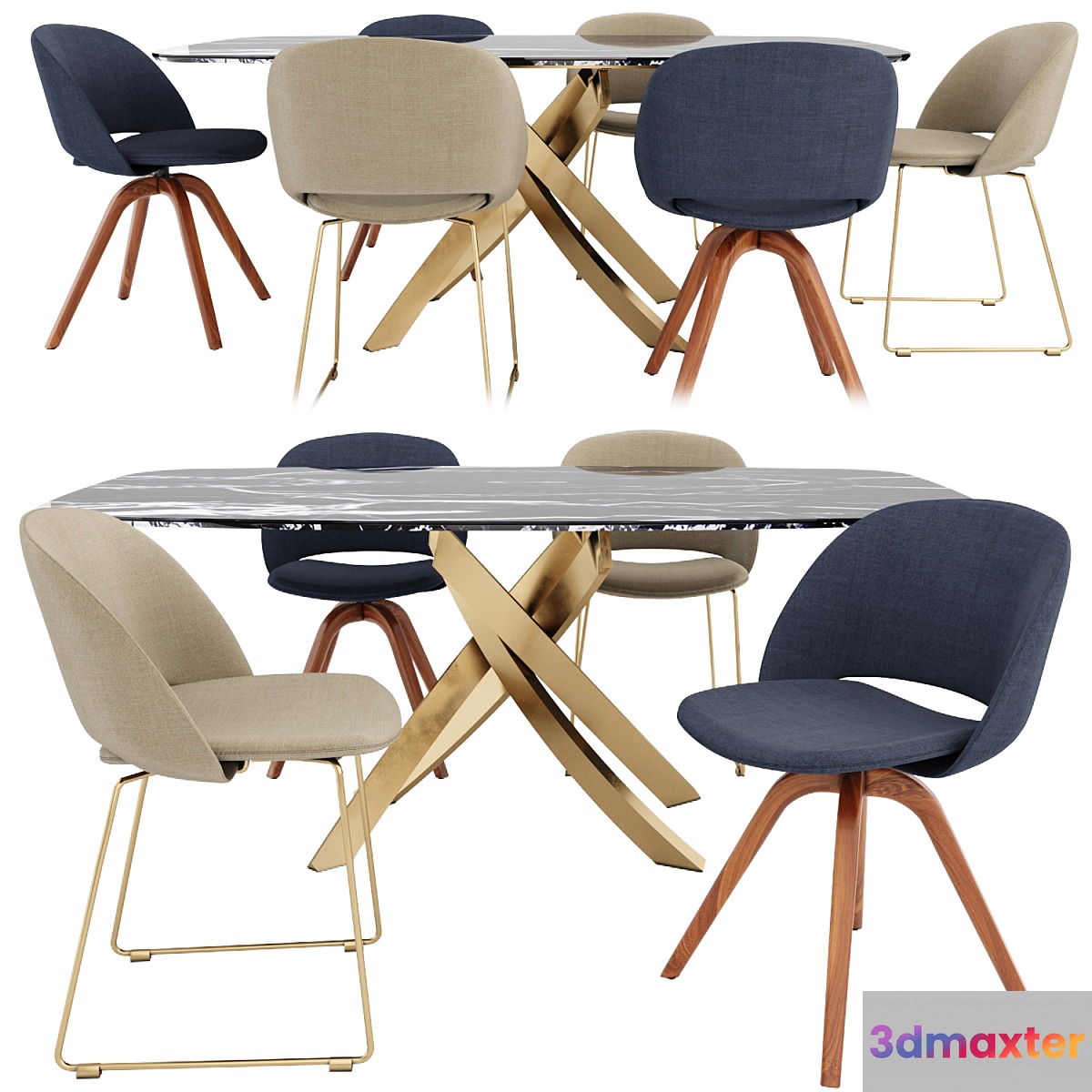 Artistico table and Polo Covered chair by Bontempi 3D Max