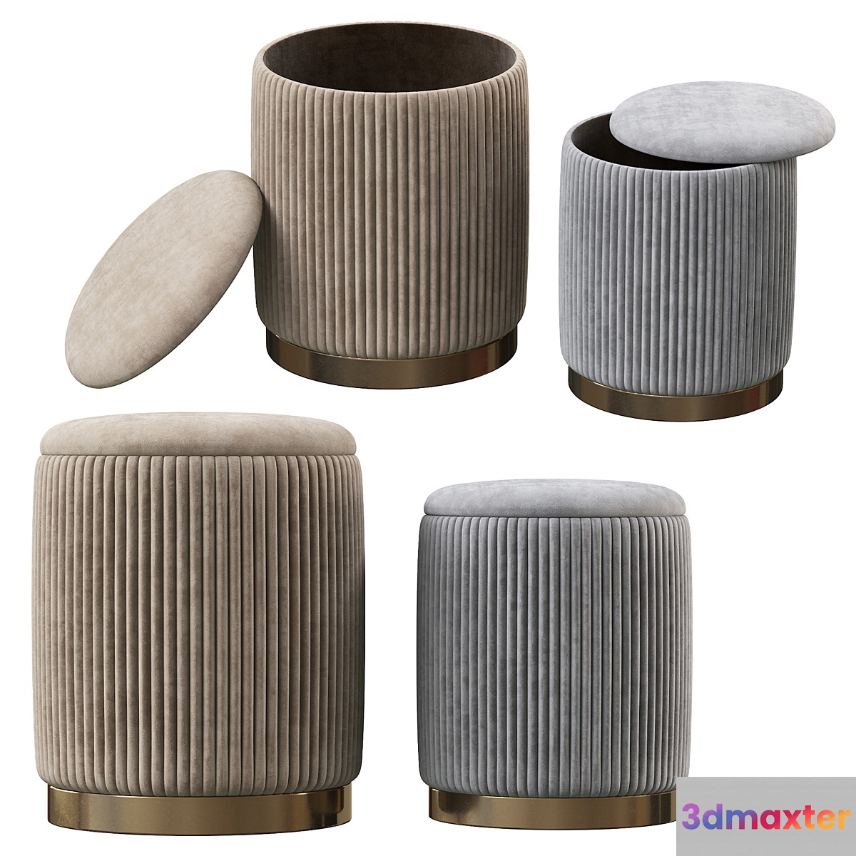 Channeled Gray Storage Ottomans - Set of 2 - No.3