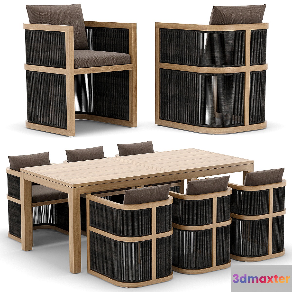 RH Outdoor Capri restangular table and chair 3D Max