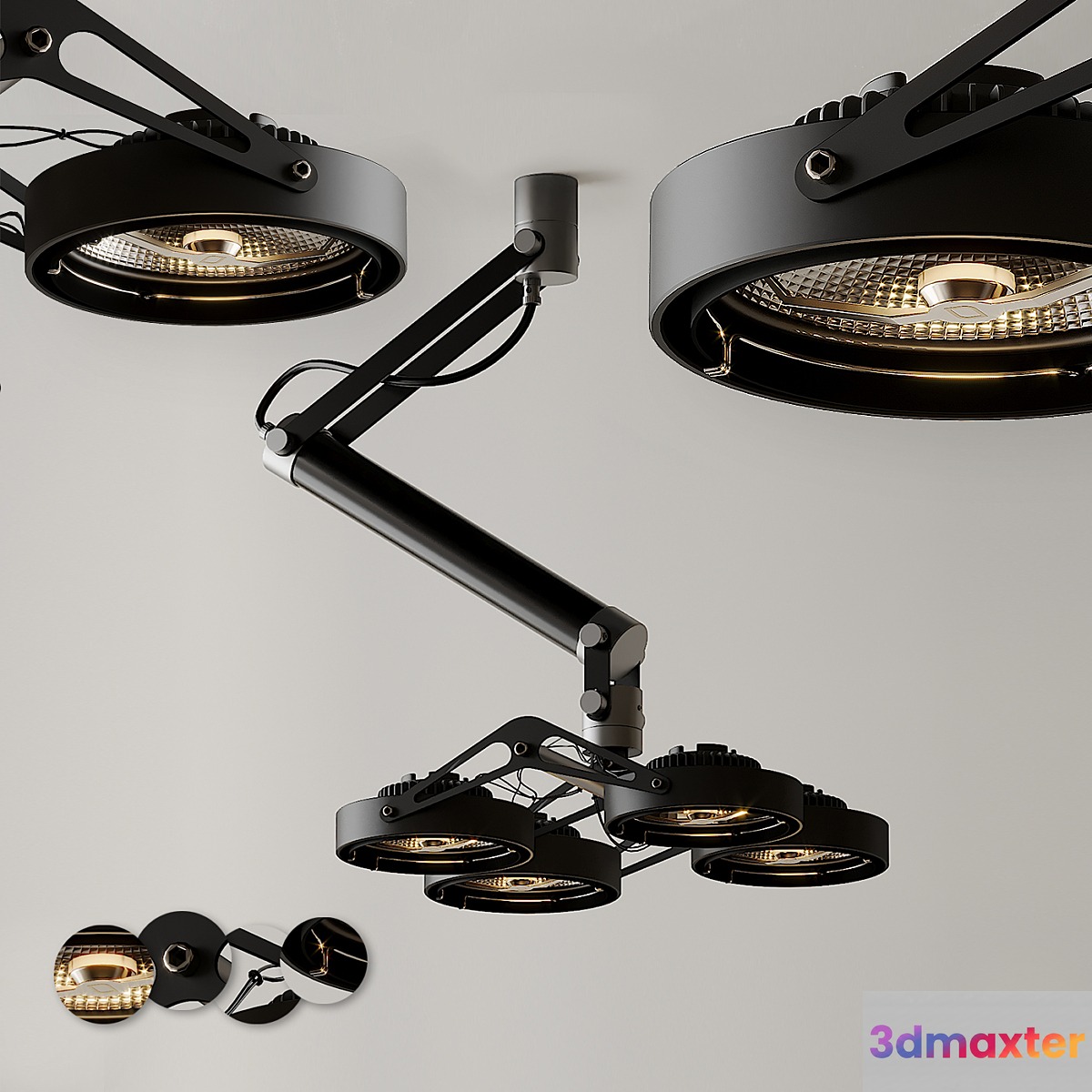 Ceiling Light Modular Nomad 4x AR111 GI Black and Silver 3D Max