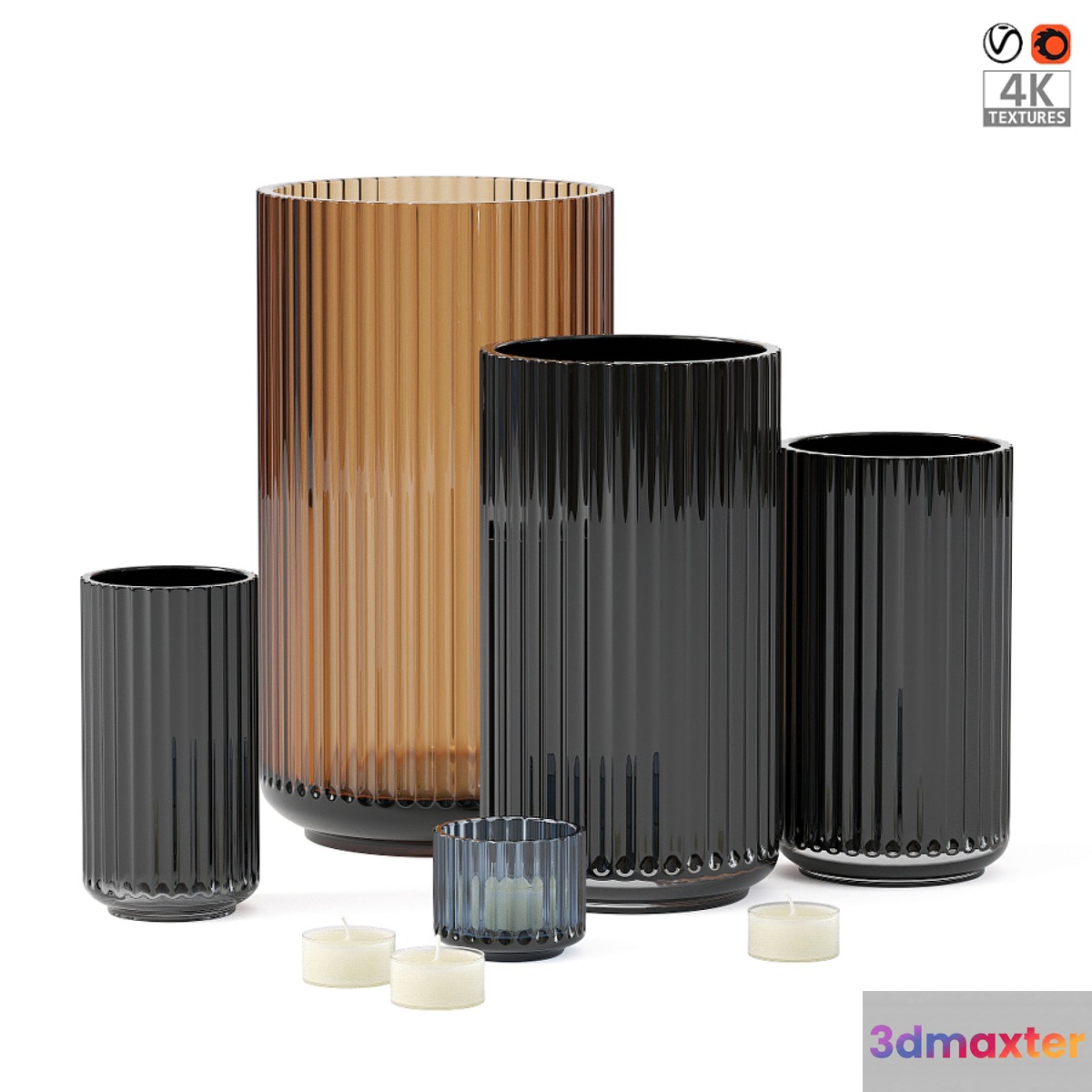 Glass vases with candleholders Lyngby Porcelæn 3D Max