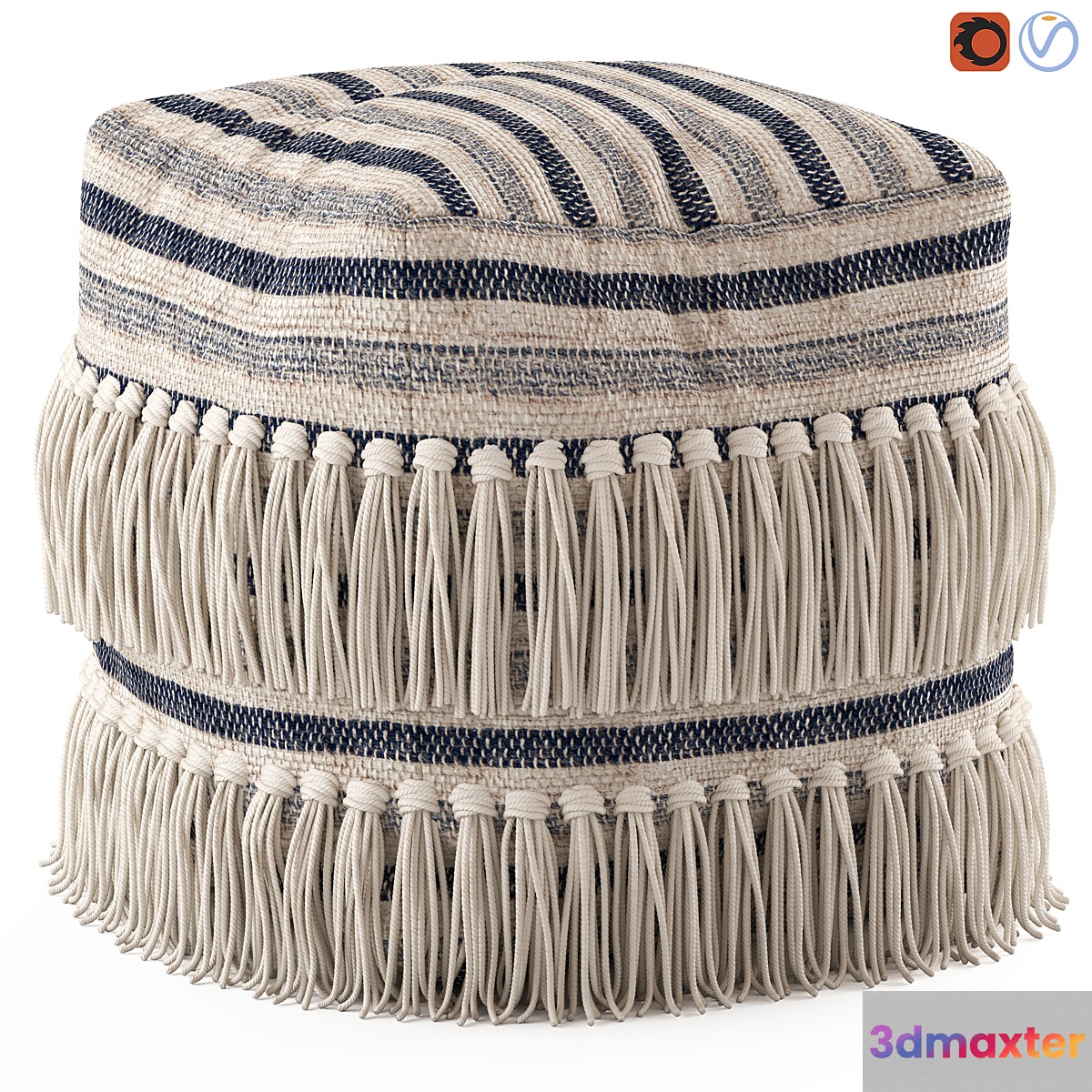 Network Rugs Bone Fringed Wool Ottoman