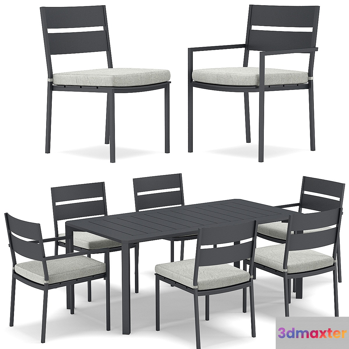 RH Outdoor Palma restangular table and chair 3D Max