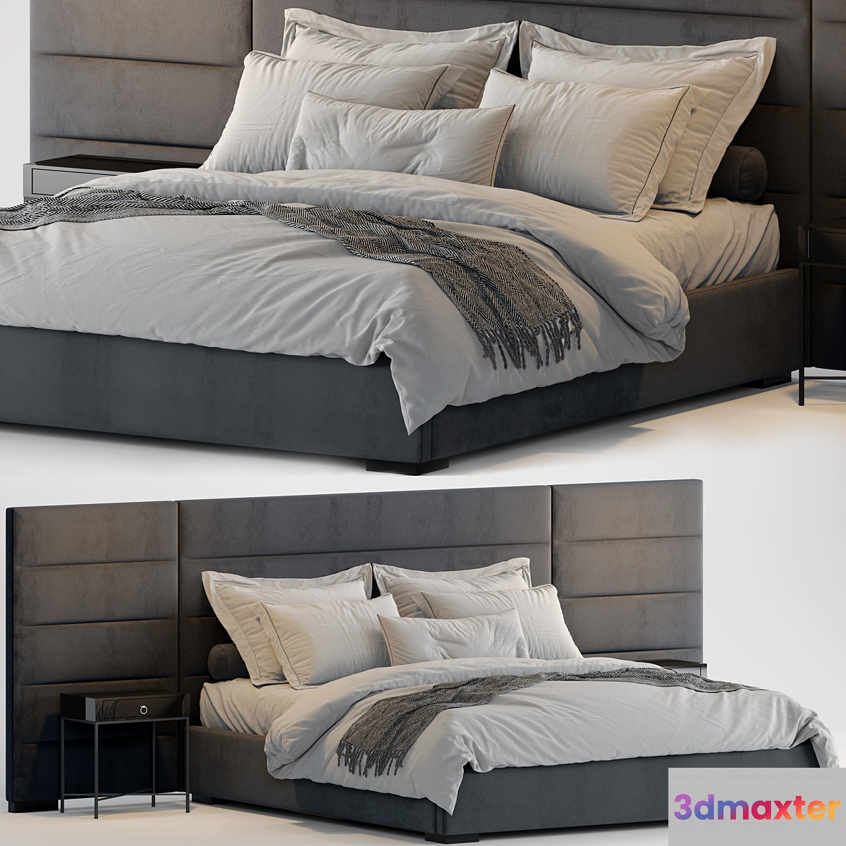 RH Modena Horizontal Channel Panel Fabric Platform Bed2 3D Max