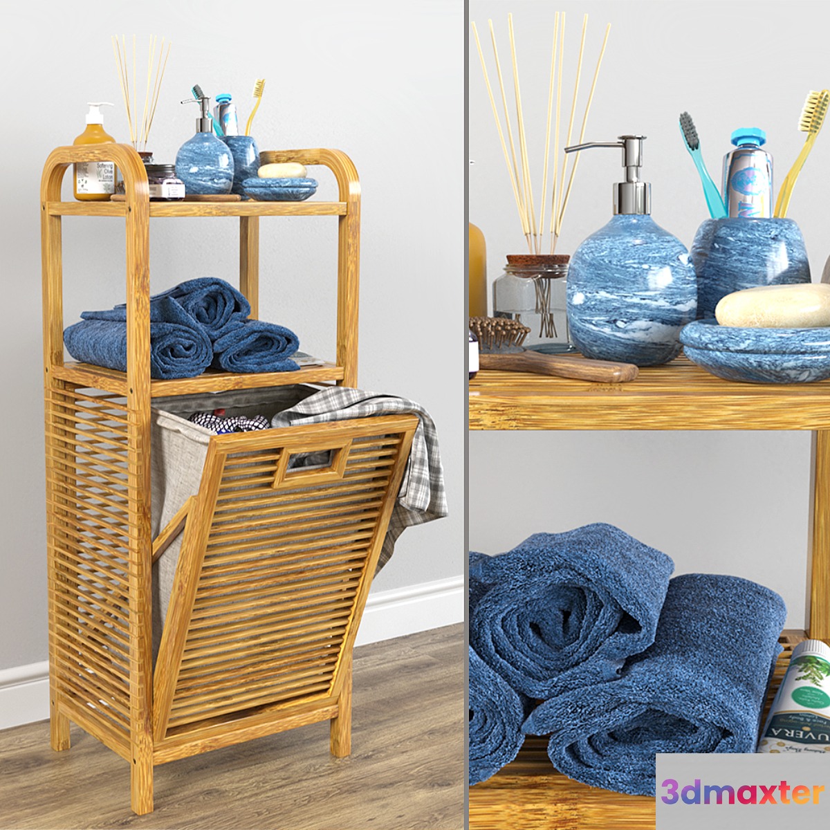 Bamboo shelf with accessories