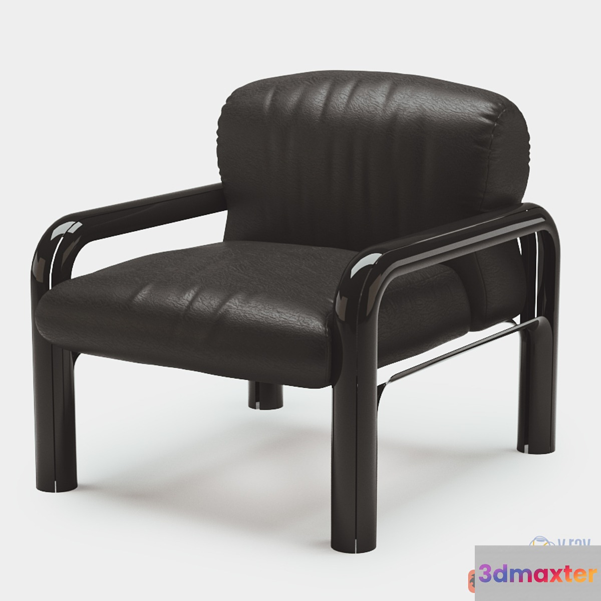 Pair Gae Aulenti black leather armchair for Knoll International 3D Max
