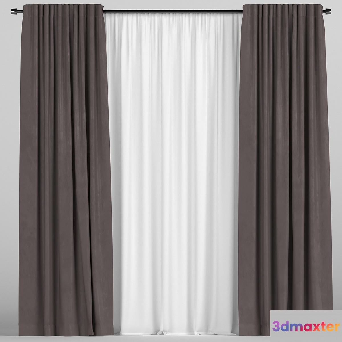 Brown curtains with tulle 3D Max