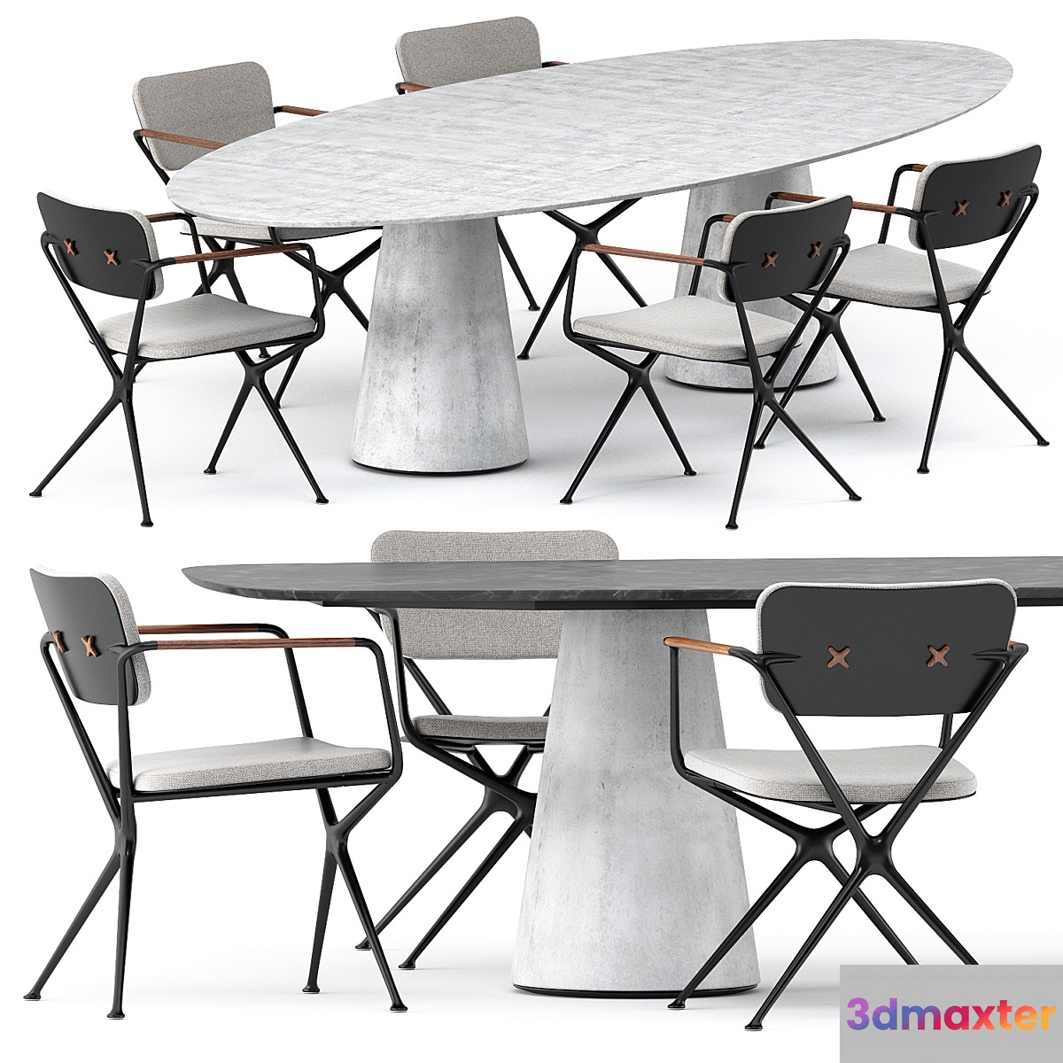 EXES CHAIR and CONIX Oval Table and CONIX Table by Royal Botania