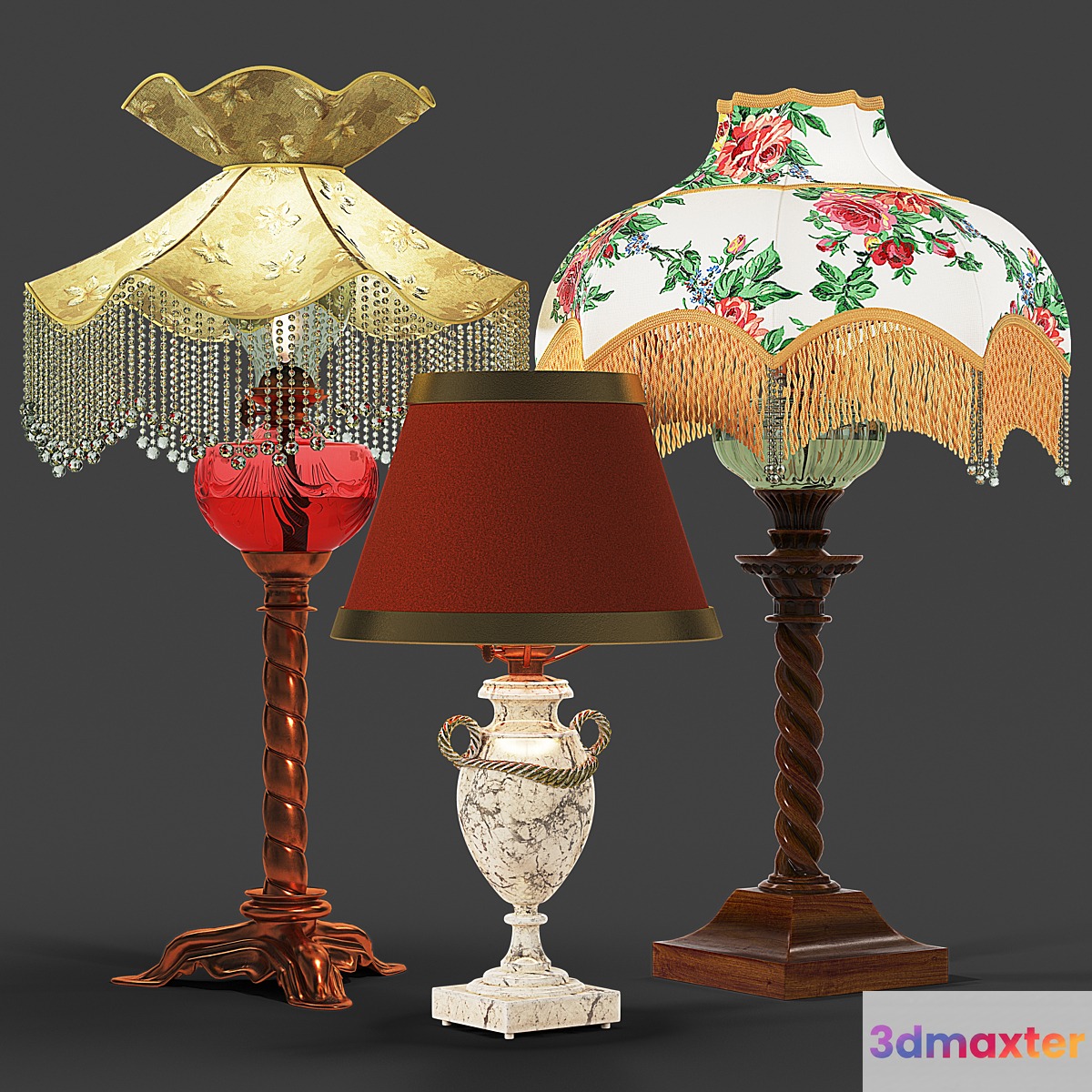 Set of vintage lamps 3D Max