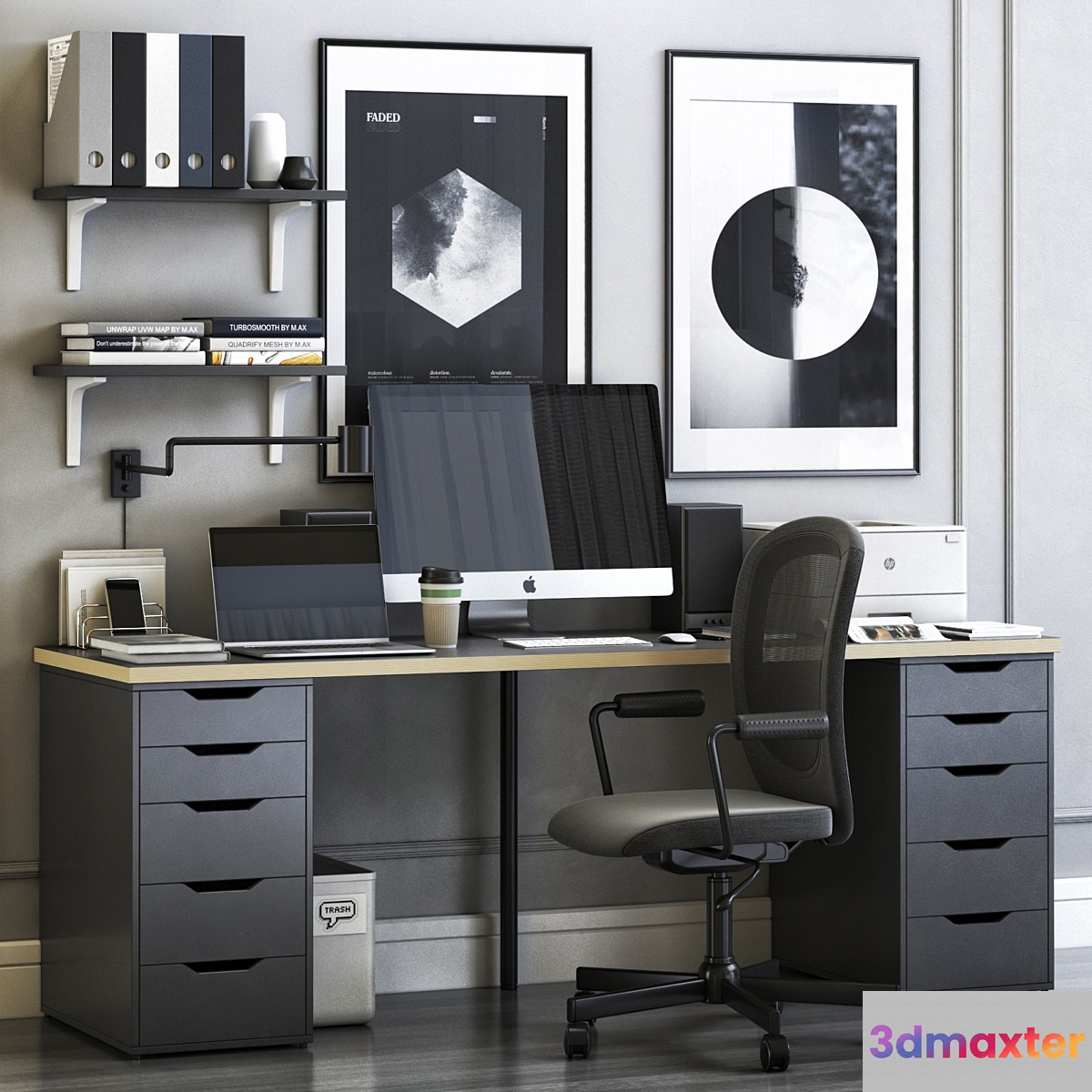 IKEA ALEX workplace with FLINTAN chair 3D Max