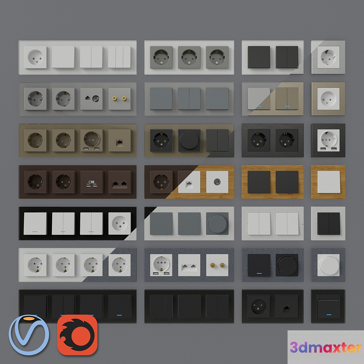Sockets and switches Schneider Electric Atlas Design Nature 3D Max