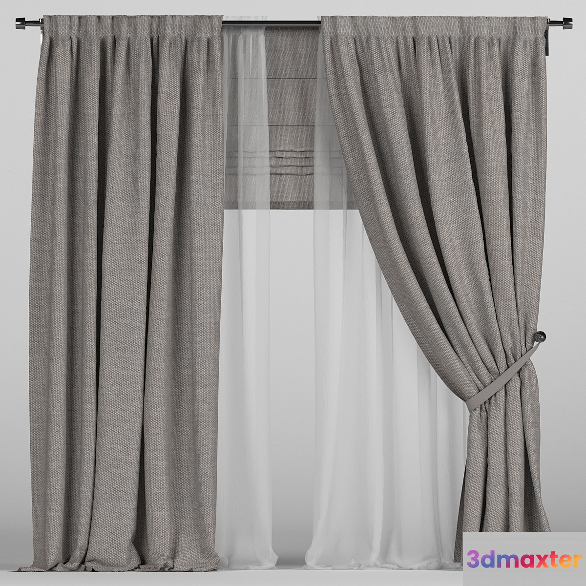 Brown curtains with tulle. 3D Max