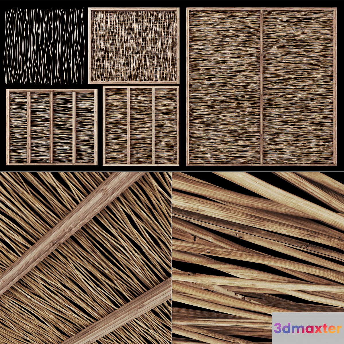 Ceiling wood thin branch beam n1 _ Wooden ceiling made of thin branches on beams